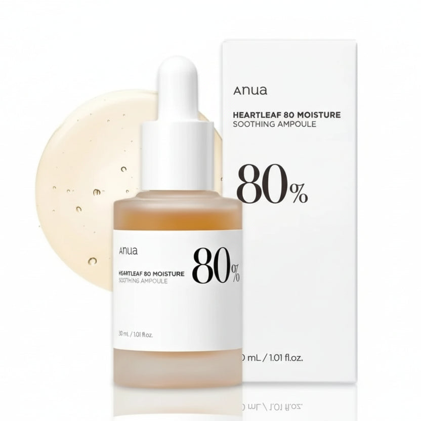 Anua Heartleaf 80 Moisture Soothing Ampoule bottle with dropper on a white background