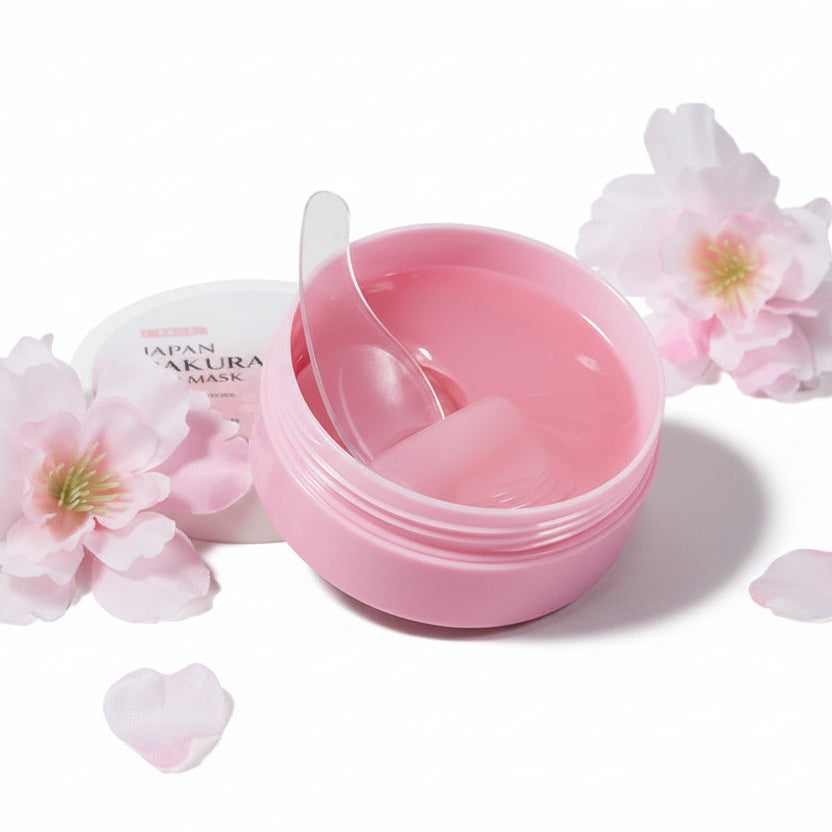 Pink skincare product with flowers on a pink background