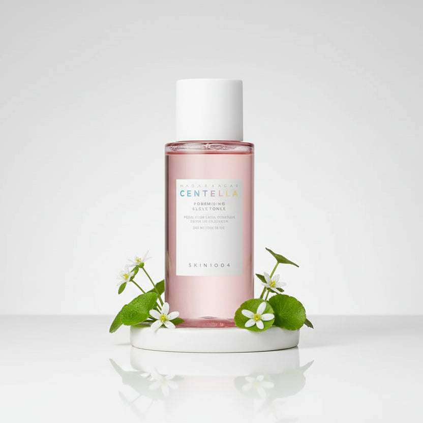 Skincare product with ingredients listed on a pink background